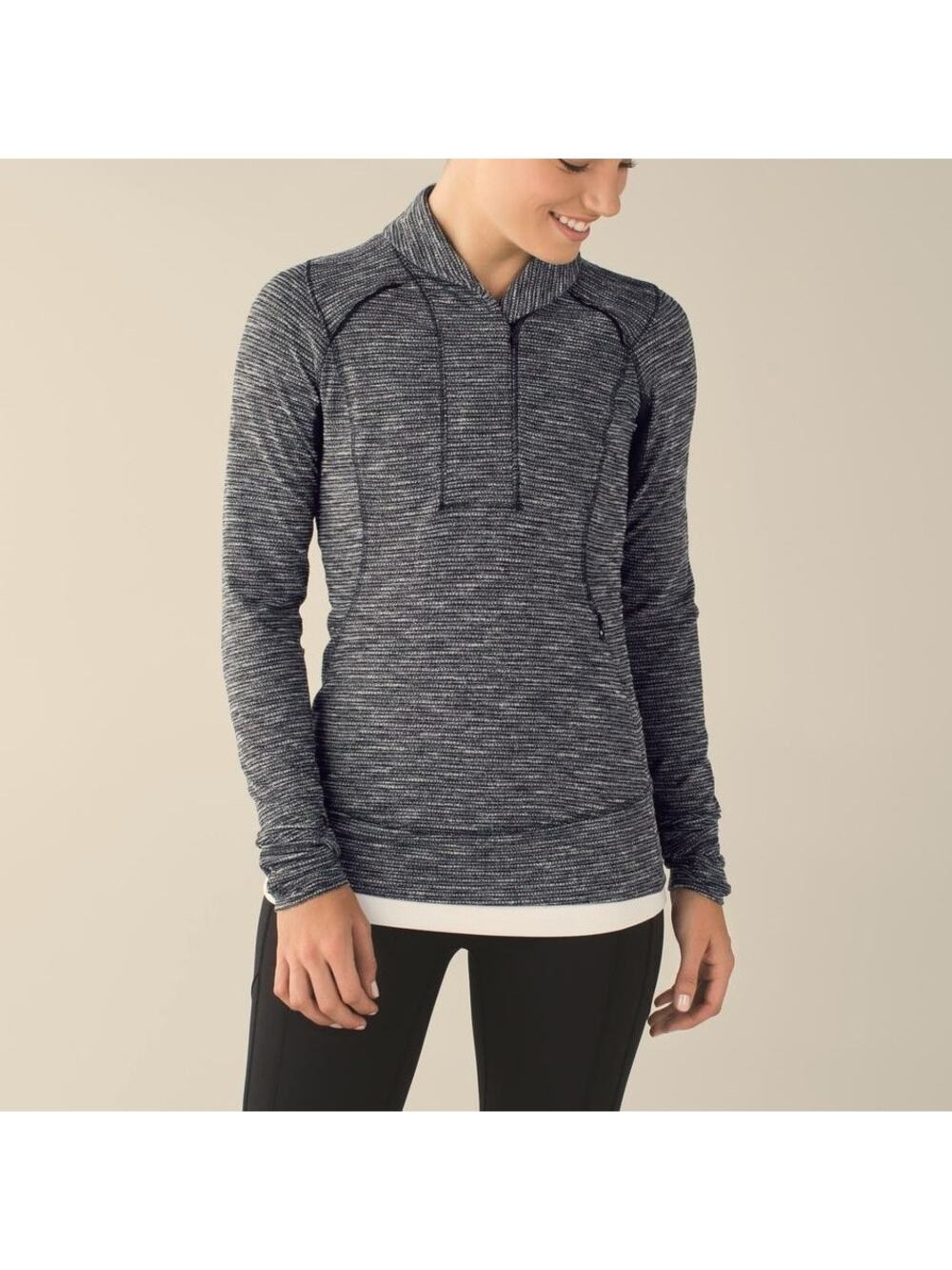 Lululemon Think Fast Pullover 1/4 Zip Gray Black Running Top Womens 6